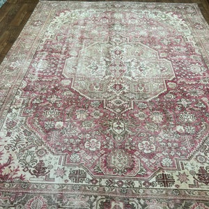 9.6x12.6 Turkish Rug, Neutral Oushak Rug, Vintage Turkish Rug, Handmade Rug, Area Rug 10x13, Large Muted Oushak Rug, Antique Rug, 10x13 Rug