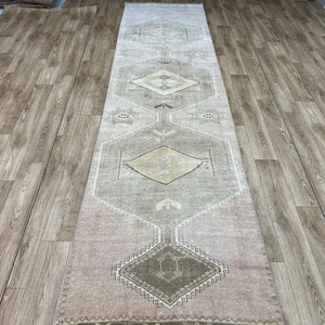 3x12 Neutral Turkish Runner rug,3x12 Vintage Runner Rug, Oushak Runner Rug, Antique Runner Rug, Hallway Runner Rug, 3x12 Runner Rug