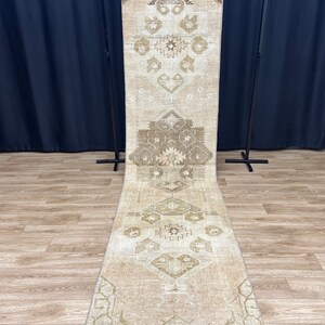 3x12 Vintage Turkish Runner rug, 3x12  Neutral Runner Rug, Oushak Runner Rug, Antique Runner Rug, Hallway Runner Rug, 3x12 Runner Rug