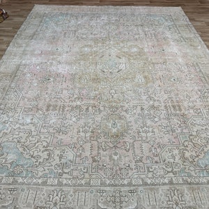 9.6x12 Vintage Rug,Oversize Antique  Rug,Oushak rug,Neutral Turkish Rug 9.8x12 Area Rug,Handmade Rug,Livingroom Rug,Bedroom Rug,Handknotted
