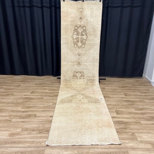 3x12 Neutral Turkish Runner rug,3x12 Vintage Runner Rug, Oushak Runner Rug, Antique Runner Rug, Hallway Runner Rug, 3x12 Runner Rug