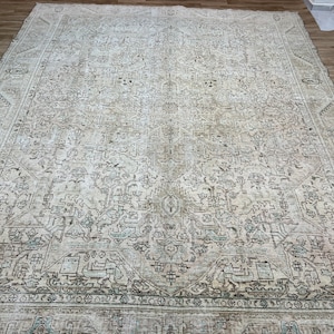 Oversized 10x12 Vintage Oushak Rug: Neutral Farmhouse Turkish Rug