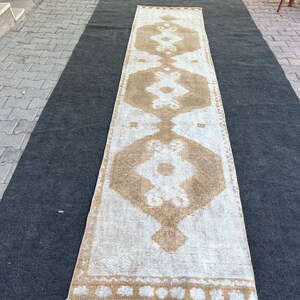 3x12 Neutral Turkish Runner rug, 2.8x12.2 Vintage Runner Rug, Oushak Runner Rug, Antique Runner Rug, Hallway Runner Rug, 3x12 Runner Rug