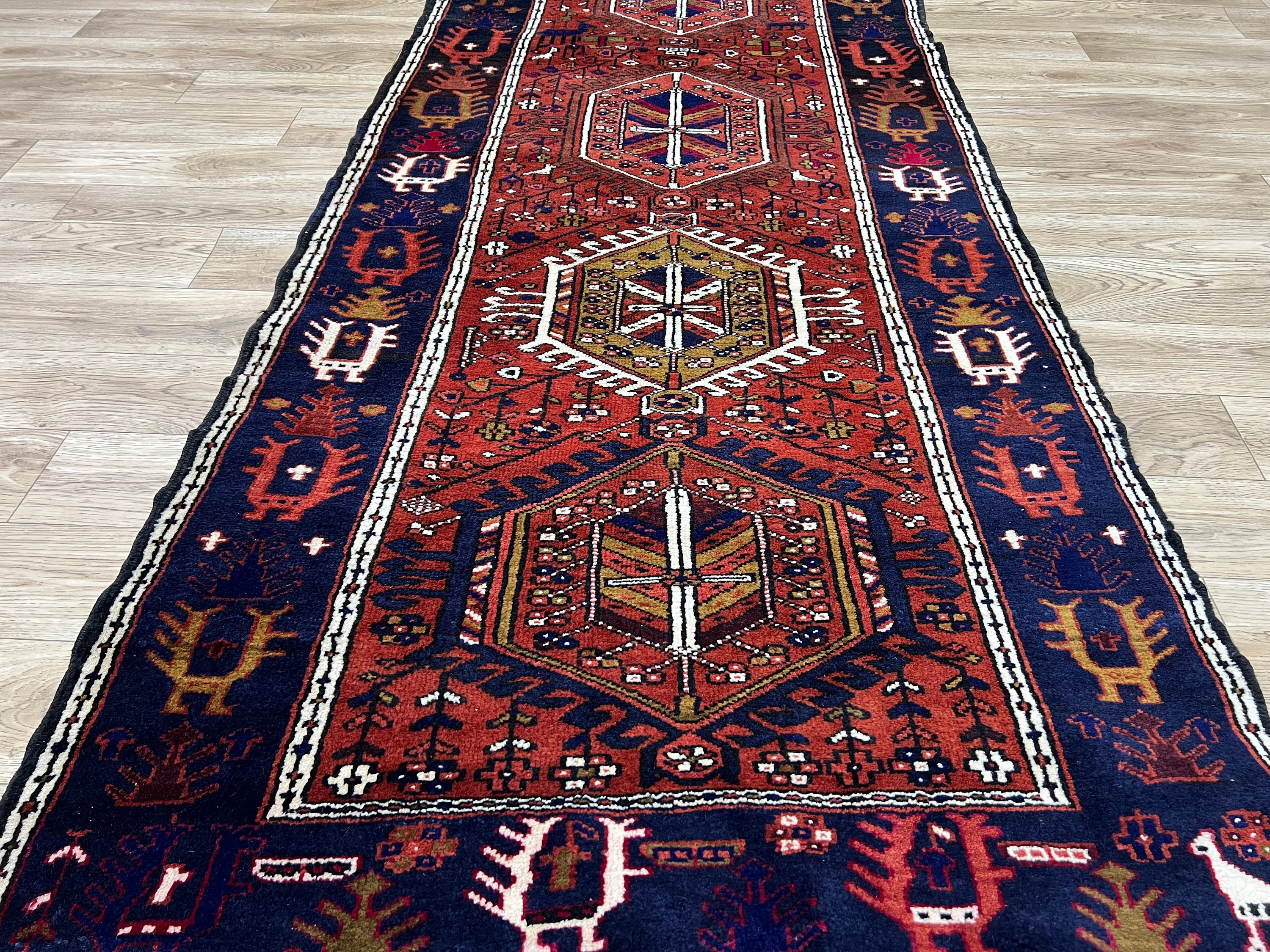 3.5x11インチのヴィンテージトルコ製ランナーラグ：手作りのウシャック