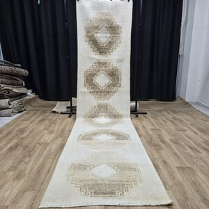 3x12 Vintage Turkish Runner rug, 3x12  Neutral Runner Rug, Oushak Runner Rug, Antique Runner Rug, Hallway Runner Rug, 3x12 Runner Rug
