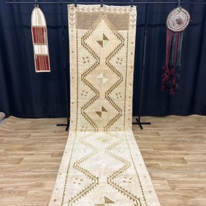 3x12 Vintage Turkish Runner rug, 3x12  Neutral Runner Rug, Oushak Runner Rug, Antique Runner Rug, Hallway Runner Rug, 3x12 Runner Rug