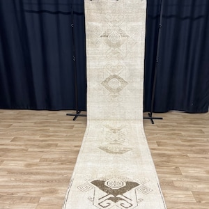 3x12 Vintage Turkish Runner rug, 3x12  Neutral Runner Rug, Oushak Runner Rug, Antique Runner Rug, Hallway Runner Rug, 3x12 Runner Rug