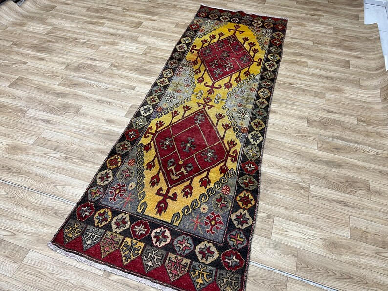 3x9.2 Antique Yellow Color Persian Runner Rug, Turkish Style Rug Runner