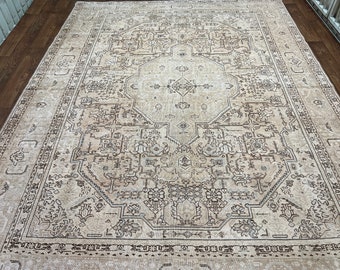 9.5x12.5 Turkish Rug,Large Neutral Oushak Rug,Vintage Turkish Rug,Handmade Rug,Farmhouse Rug 10x13,Muted Oushak Rug,Antique Rug, 10x13 Rug