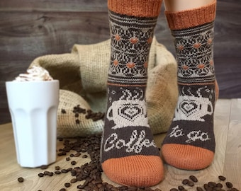 Instruções de tricô de meias / Padrão COFFEE-TO-GO-Socks / Meias de tricô / padrão de tricô / Instruções de tricô de meias