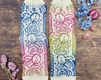 Instruções de tricô de meias / Padrão SPRINGTIME-BUNNY-Socks / Meias de tricô / padrão de tricô / Instruções de tricô de meias