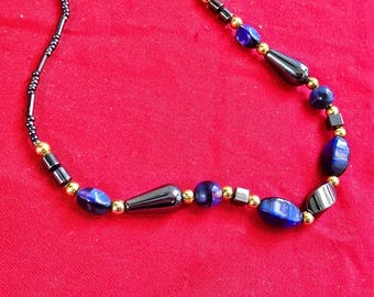 Metis Stone Bead Necklace Blue Black Gold Women's Jewelry Pendant Necklace