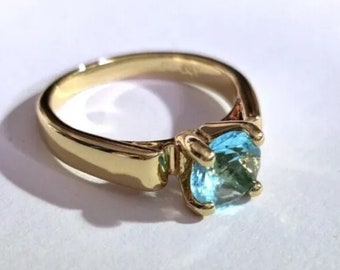 Bague Vintage Années 60 En Or 18K Massif Avec Topazes Bleues - Taille ITA 15 / US 7.25