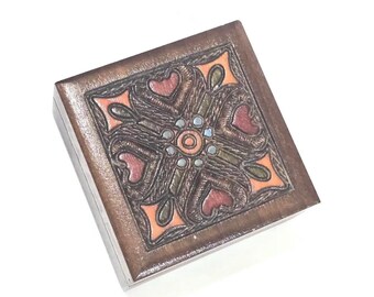 Vintage Handmade Wood Marquetry Jewelry/Art Hinged Decorated Wooden Box
