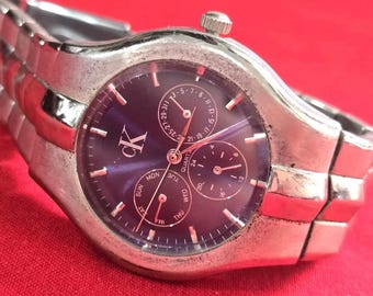 CK & Calvin Klein Chronograph Men's Watch Quartz Silver Vintage New Battery Wristwatch