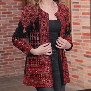 Islamic Abaya Thobe Tatreez Palestinian Embroidery Thobe Princess Thob Maxi Dress Tatreez Amira Red Black jacket collection Women clothing