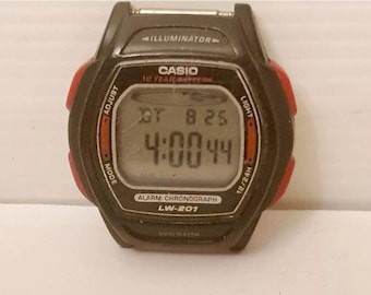 Vintage Casio Alarm Chronograph LW 201 WR50M 35X30 mm 5Bar Working Black Watch