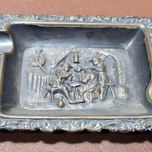 Antique Dutch/Netherlands Silver Heavy 3D Repousse Cigarette Ashtray Antique Bronze Ashtray Silver Plated Signed