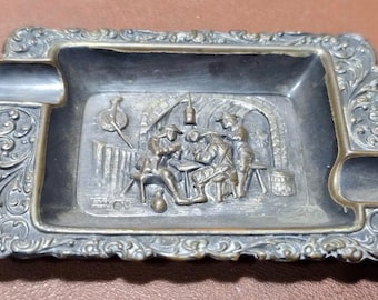 Antique Dutch/Netherlands Silver Heavy 3D Repousse Cigarette Ashtray Antique Bronze Ashtray Silver Plated Signed
