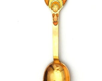 Colher vintage rara banhada a ouro, prata esterlina 925, Dinamarca, 1972, assinada