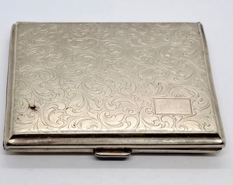 Vintage Carved Silver Cigarette Case Collectible Germany Pocket Box