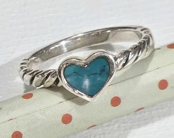 Vintage 925 Silver Ring Signed Ameal Enamel Jewellery Heart-Shaped Ring Size 6