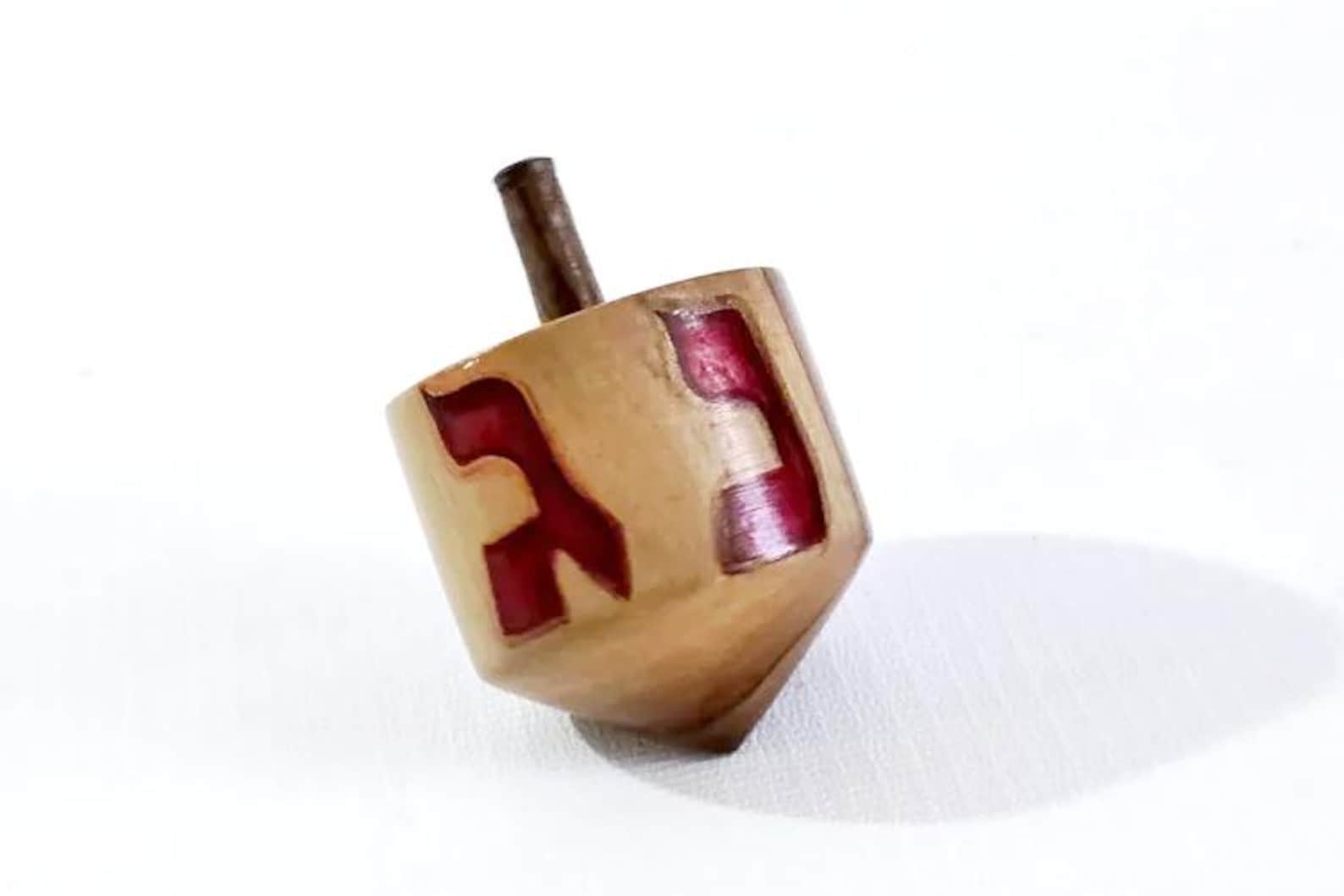 Handmade Olive Wood Signed By Artist Hanukkah Dreidel Sevivon Jewish Judaism Judaica Spinning Israel סביבון Spinning
