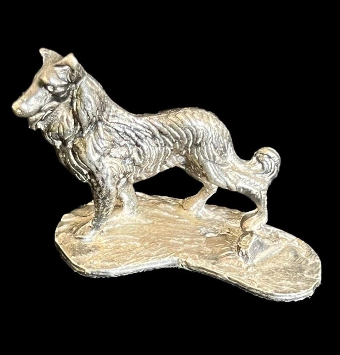 Vintage Old Animal Silver Wolf Statue Figurine Figure Decor Decorative on a Base