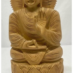 Vintage Antique Statue Buddha Figurine East Wood Sculpture Decorative Asia Art