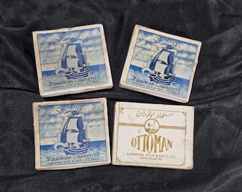 Quartet of Antique Palestinian Cigarette Boxes 4 Pieces