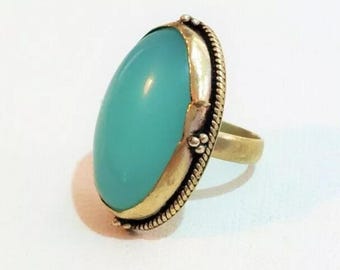Vintage Silver 925 Plated Ocean Stone Embedded Nice jewelry Signed Ring Size 8