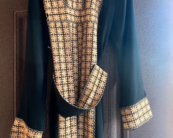 Handmade Palestinian Embroidered Black Dress: Arab Thobe Kaftan