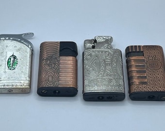 Vintage Mini Lot Set 4 Piece Collectibles Silver Gold Collection Lighters Gas 192g
