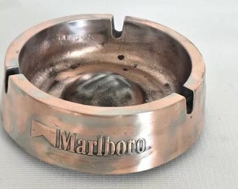 marlboro cigarette ashtray Vintage Solid Brass Metal Round Ashtray For Marlboro Cigarettes Collectibles