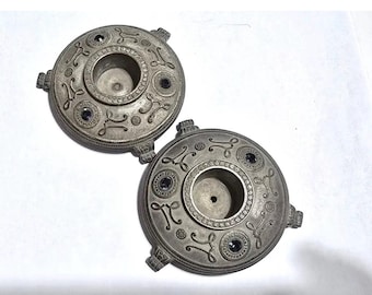 VTG Pair of Shabbat Candle Holders Candlesticks Made in Israel Metal Judaica Jewish Oriental Design