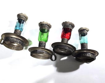 VTG Set of 4 Candlesticks Metal Glass With Spike Art Decor Home Candle Holders Collectibles