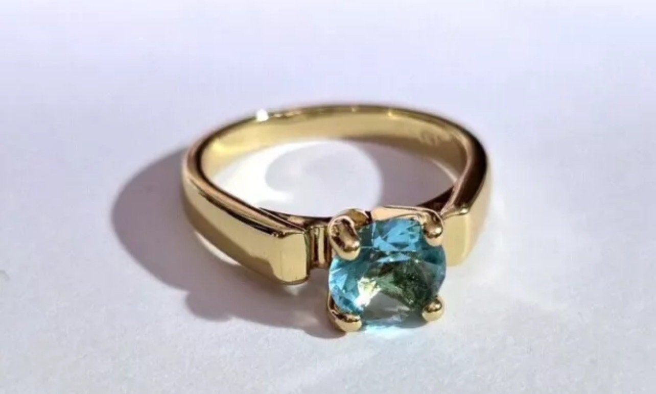 Anello Da Donna Vintage In Cristallo Di Zaffiro, Placcato In Oro - Foto 4