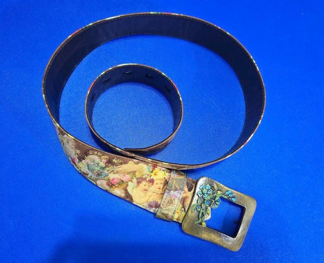 Michal Negrin Leather Belt With Swarovski Crystals Flowers  display picture 1