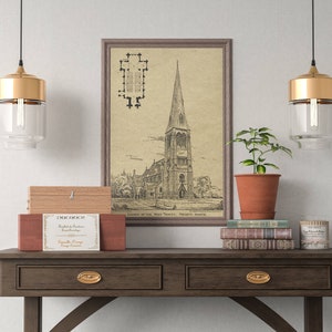 Rare and stylish - Hampshire Anglican Church - Lithographic illustration 1878 - 19th century architecture - Victorian England