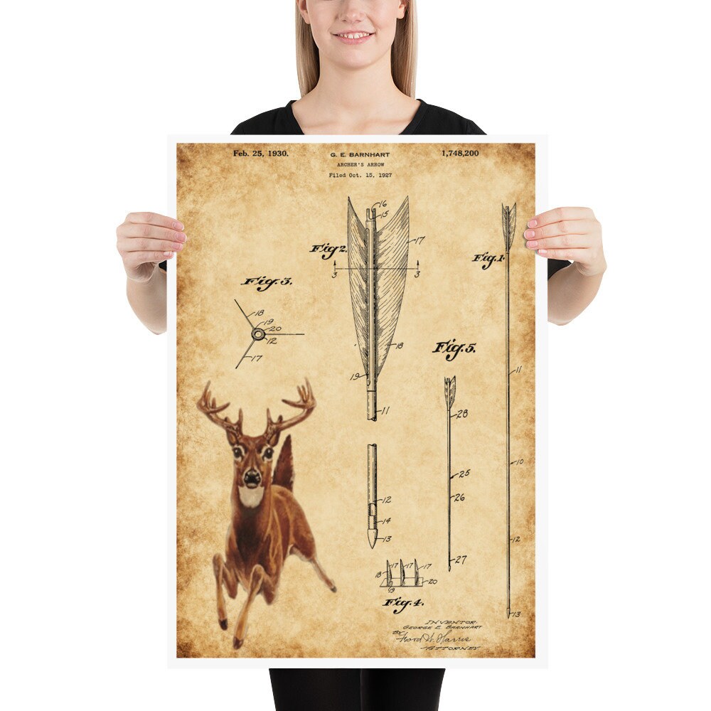 Chasse - Brevet 1930 Flèche d'archer Archerie Poster Chasse Cadeau Homme Déco Atelier Bureau