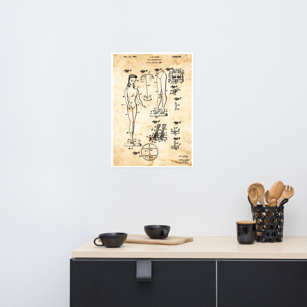 Poster de Fille - Poupée Barbie Poster Chambre Brevet Original 1959 Cadeau Déco Ado