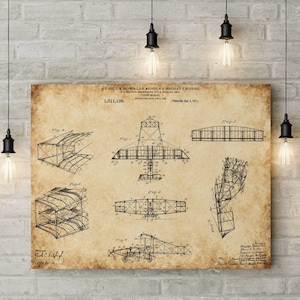 Vintage-Poster - Luftfahrtgeschichte - Originalpatent 1911 - Geschenkmann - Deko-Wohnzimmer - Deko-Werkstatt - Deko-Garage - Deko-Büro