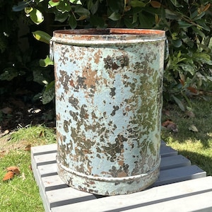 Tall Reclaimed Industrial Metal Vintage Planter Indian Recycled Plant Pot Bluey Grey