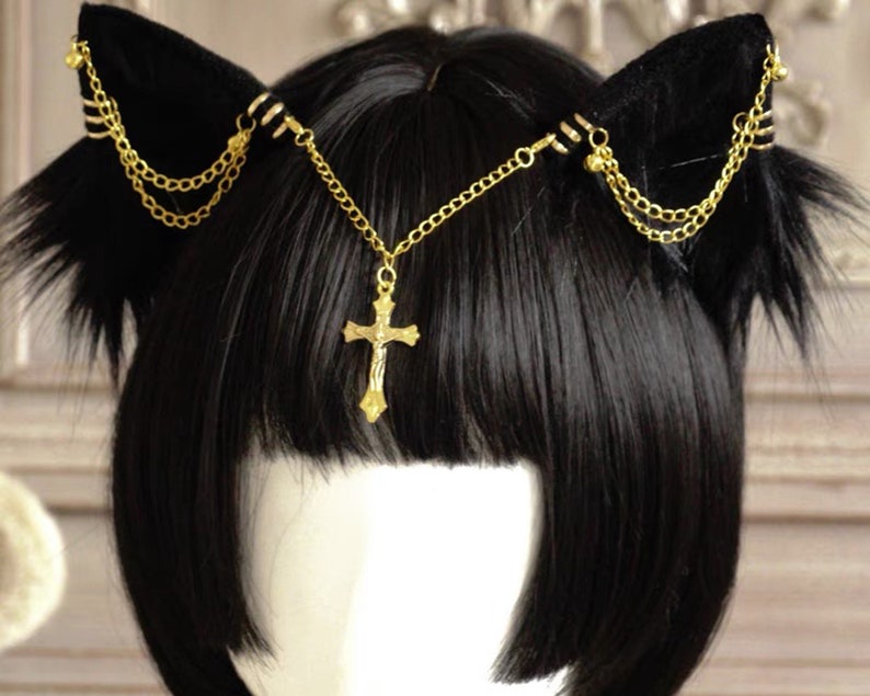 Black Cat ear Cosplay Anime Headwear，Cat ear headband,Kitten ears,Anime ear,Dog ear,Furry ear,Cosplay,Halloween,Lolita,Ears Hair band 