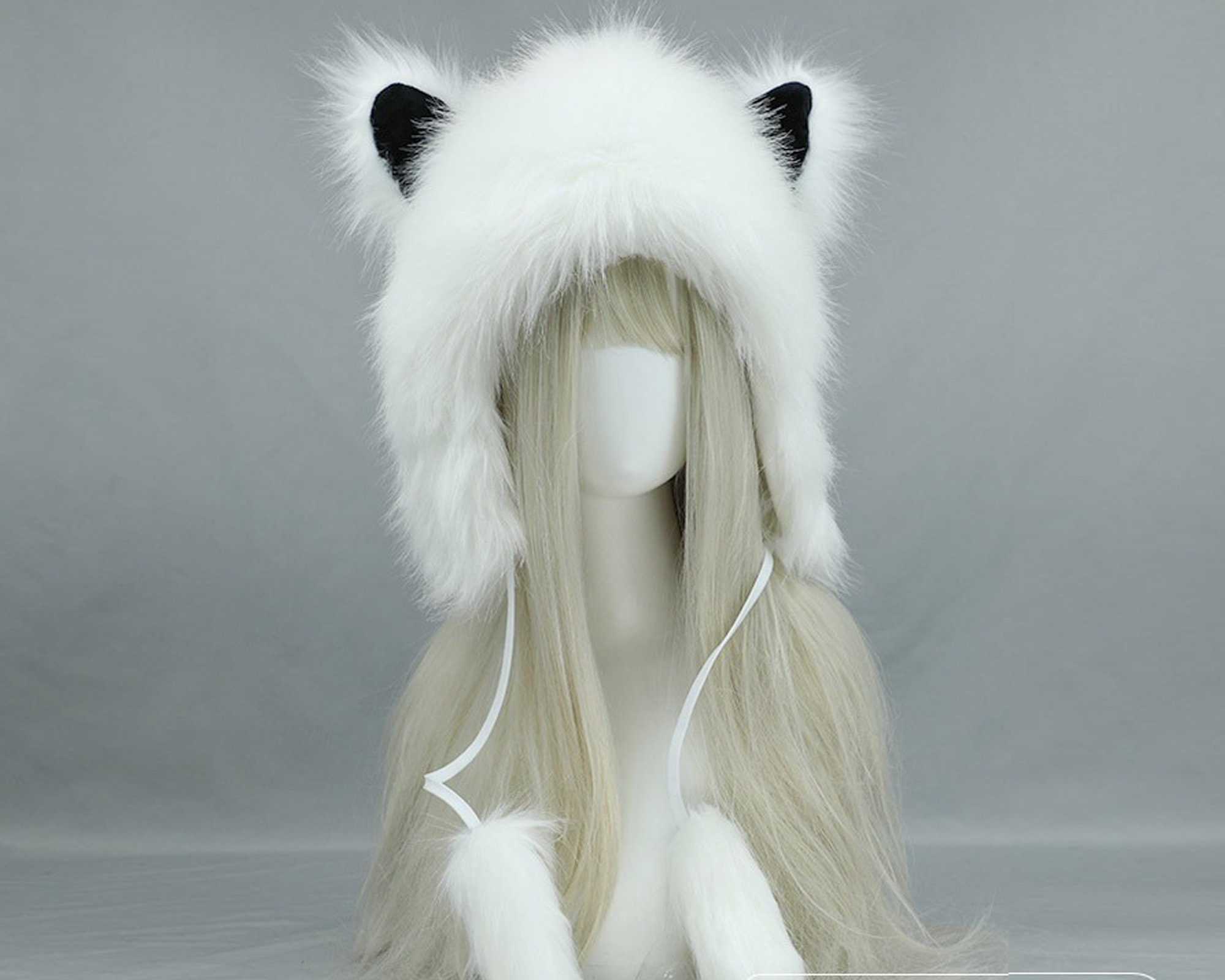 Furry Strap Hat furry Aviator Cat Ear Hat warm White Warm Faux Fur