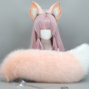 Fox Ears Cosplay Anime Headwear，Cat ear headband,Kitten ears,Anime ear,Dog ear,Furry ear,Cosplay,Halloween,Lolita,Pink fox ears and tail