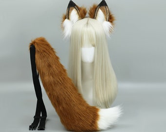 Mini Fox Ears And Tail Luxury Fake Fur Tan Brown Fox Fancy Dress Ears & Foxtail 