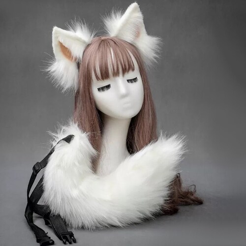 White Wolf Tailwolf Earscosplayanimal Earsplush Etsy