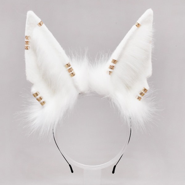 White Wolf ear headband,Anime ear,Wolf cosplay ear,Aritificial furry ears Realistic Anubis wolf ear,Emulational beast ear,Faux fur ear