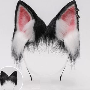 White Black Wolf ear headband,Anime ear,Wolf cosplay ear,Aritificial furry ears Realistic Anubis wolf ear,Emulational beast ear,Faux fur ear image 2